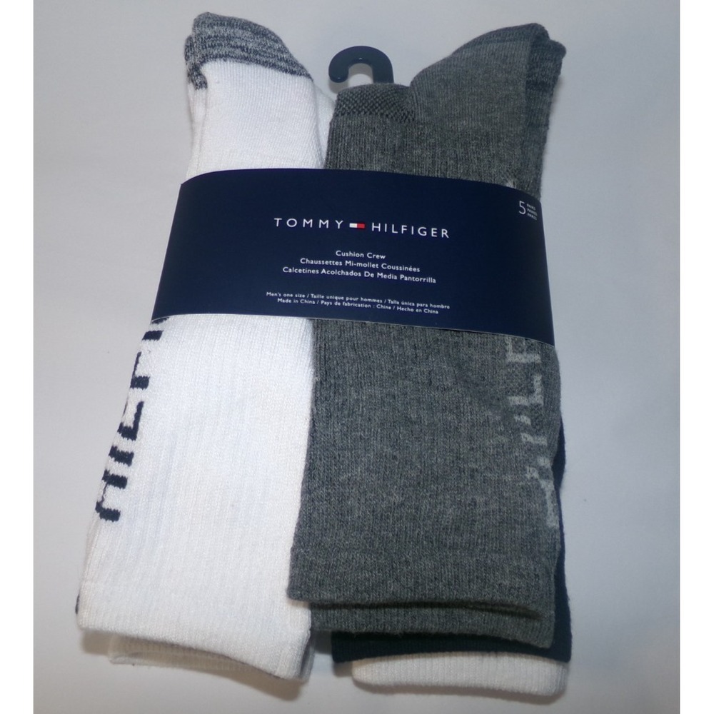 NWT MENS TOMMY HILFIGER CUSHION CREW SOCKS~5 PAIRS